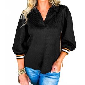 NEW LITTLE DAISY CLOSET harper stripe trim blouse in black